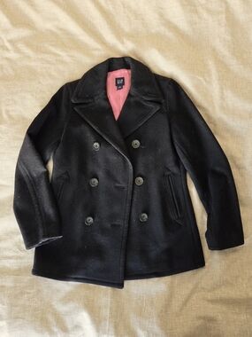 GAP Women's Black Double-Breasted Peacoat 78% wool